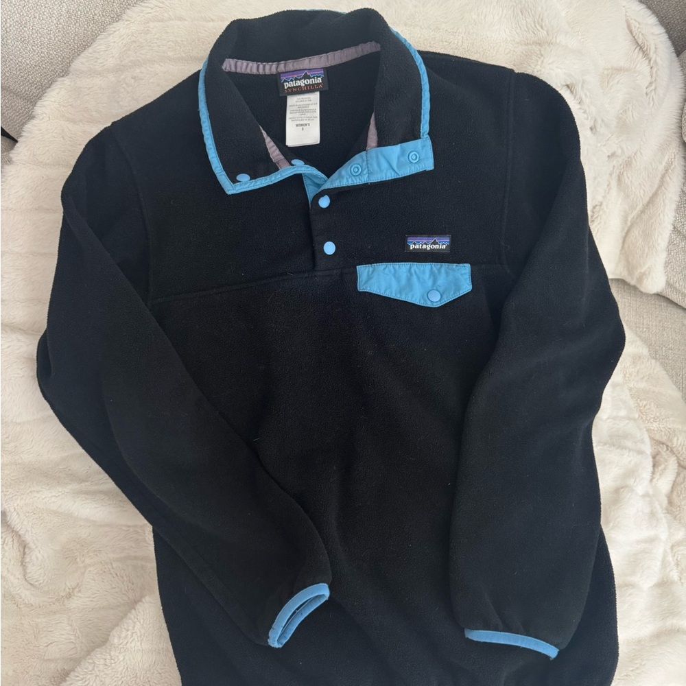 Patagonia Black Fleece with Blue Trim Synchilla
